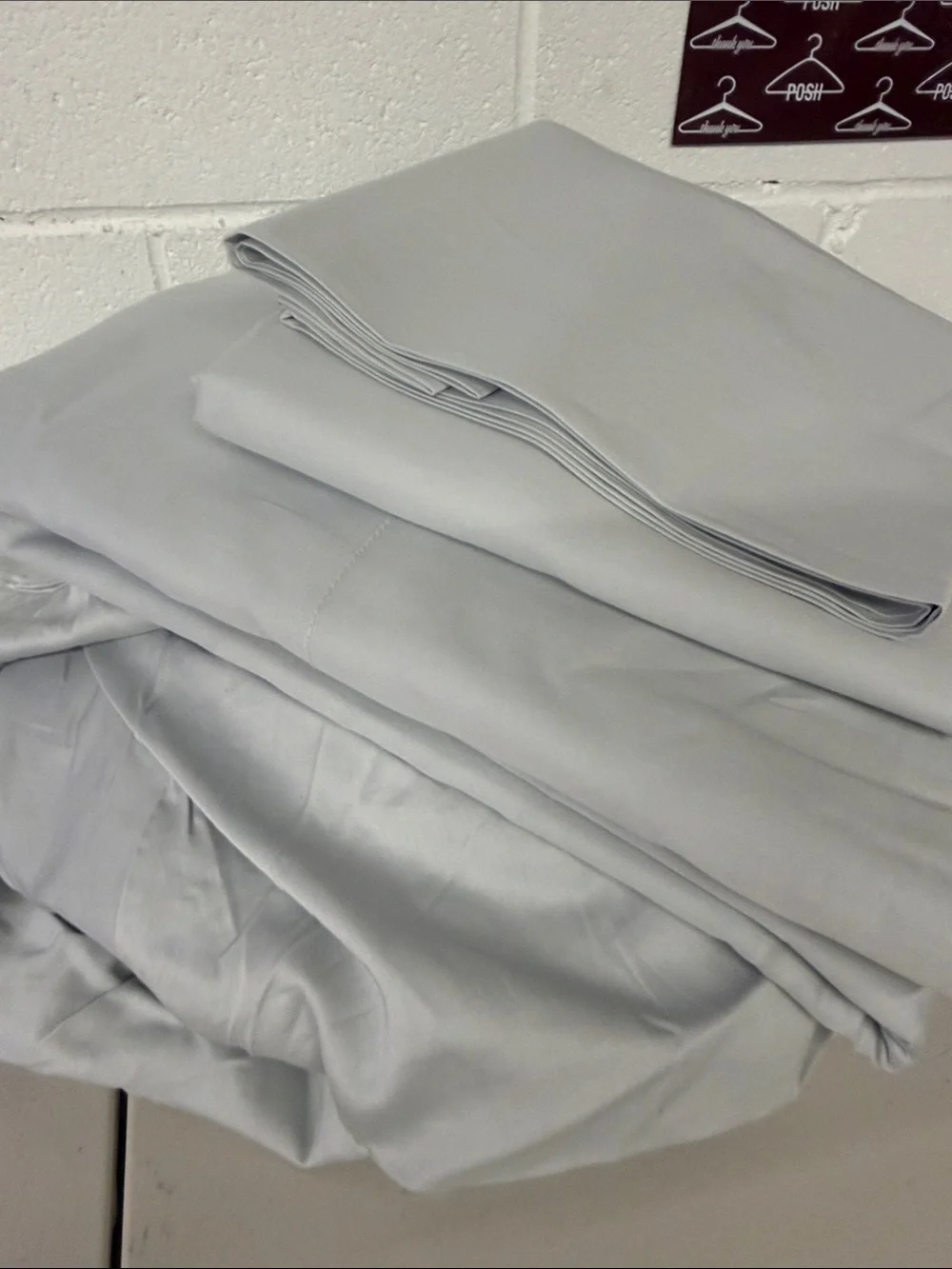 $299 California king boll & branch Signature Hemmed Sheet Set — Shore Gray sky
